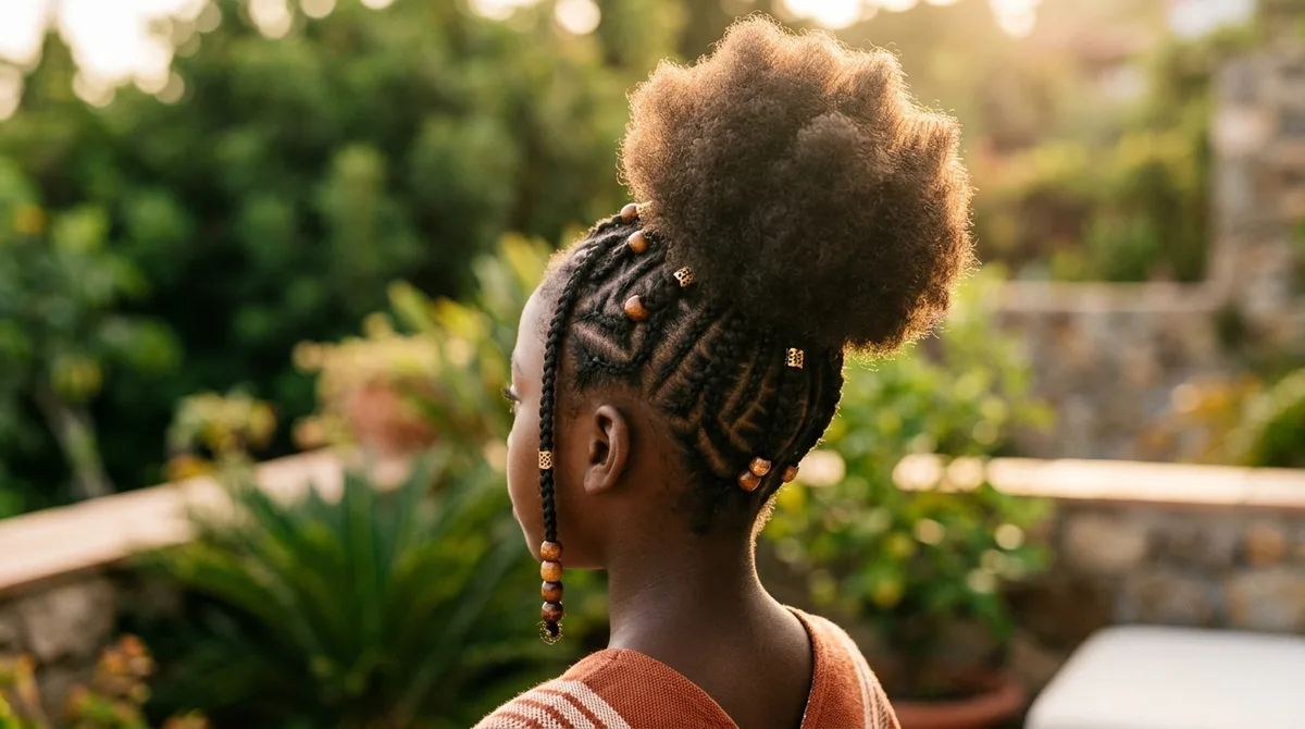 Coiffures cheveux crépus fille : tresses, afro puff et twists